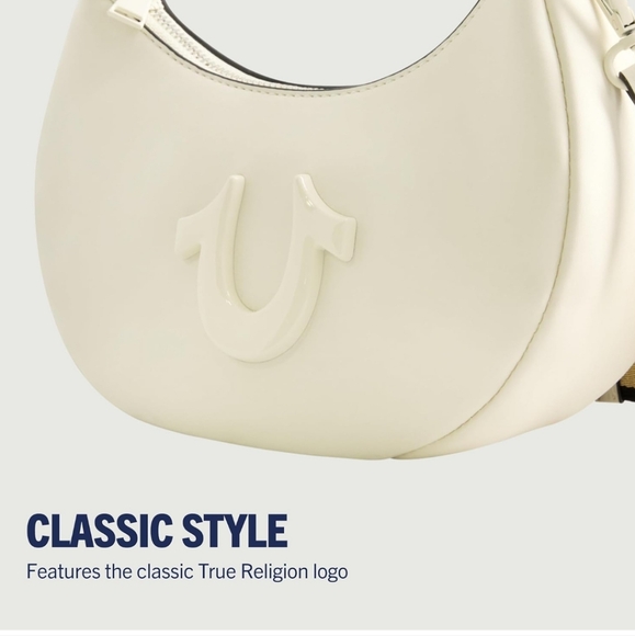 True Religion Horseshoe Logo Strap Crescent Hobo Bag- new - Picture 6 of 14